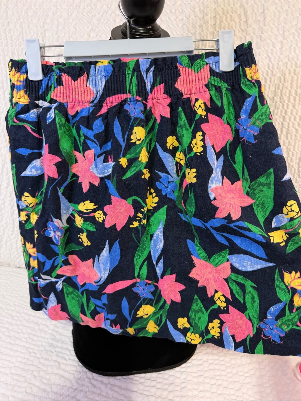 J. Crew Navy Mini Skirt with Pink, Yellow & Blue Floral Print